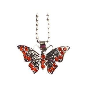 Silver Pink Crystal Rhinestone Cubic Zirconia CZ Gemstone Butterfly Necklace